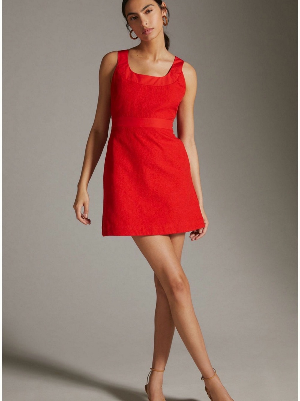 Anthropologie Red Sleeveless Square-Neck Mini Dress